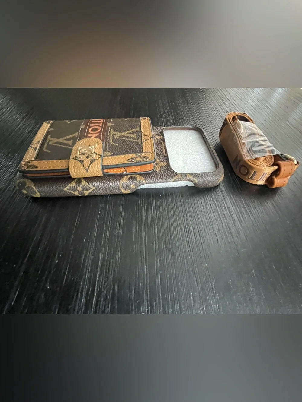 iPhone 17 pro max Brown and Tan Cardholder crossbody Phone Case